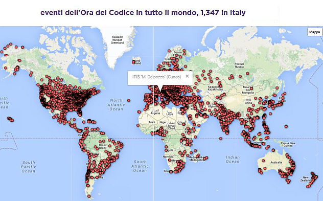 Mappa degli eventi nel mondo Hour Of Code