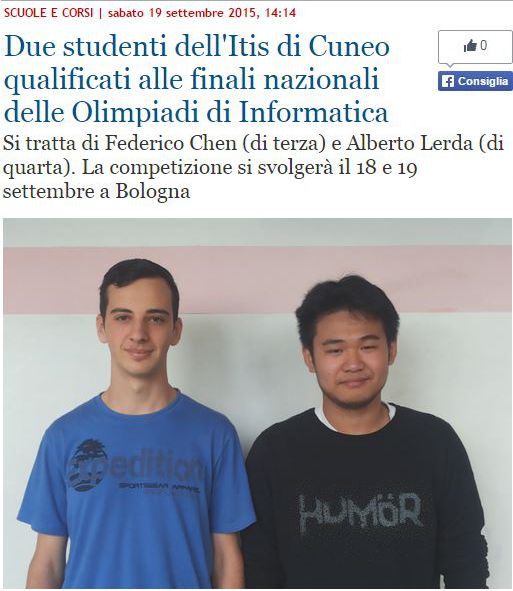 Chen e Lerda ai nazionali delle Olimpiadi di Informatica